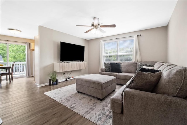 100 Jubilee Hill Dr Unit G, Wildwood, MO 63040 - living area with healthy amount of natural light, wood finished floors, and a ceiling fan