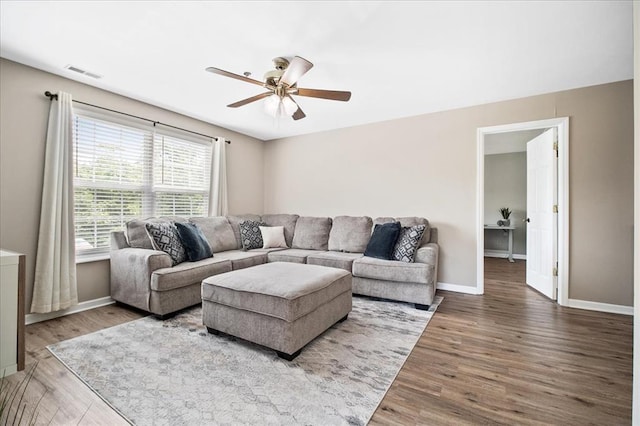 100 Jubilee Hill Dr Unit G, Wildwood, MO 63040 - living area with ceiling fan, baseboards, and wood finished floors