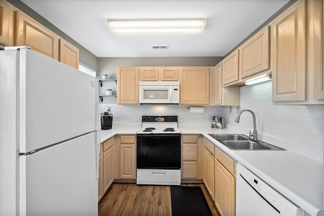 100 Jubilee Hill Dr Unit G, Wildwood, MO 63040 - kitchen featuring white appliances, light brown cabinets, a sink, and tasteful backsplash