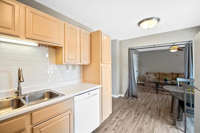 100 Jubilee Hill Dr Unit G, Wildwood, MO 63040 - kitchen with dishwasher, light brown cabinets, a sink, tasteful backsplash, and light countertops