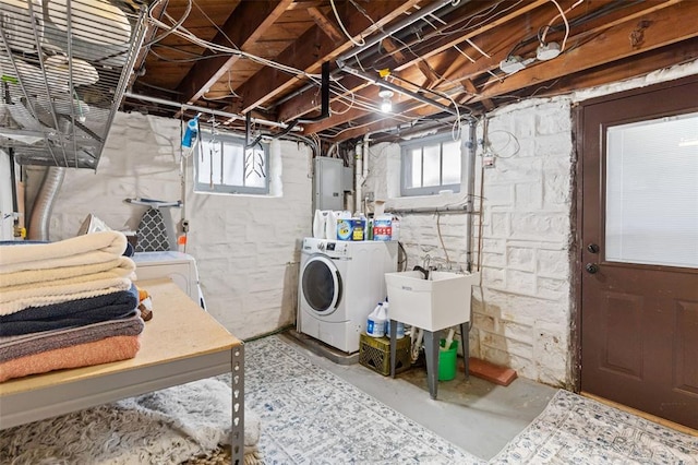 8145 University Dr, Clayton, MO 63105 - laundry room with washing machine and dryer, healthy amount of natural light, and electric panel