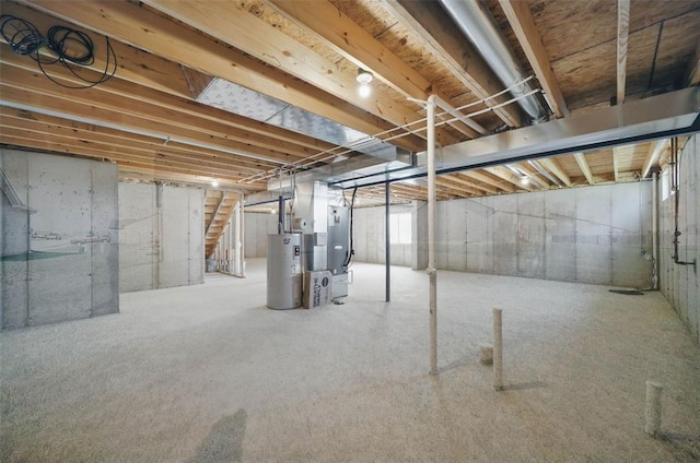 917 Gimli Ln, Wright City, MO 63390 - below grade area featuring electric water heater, stairway, and heating unit