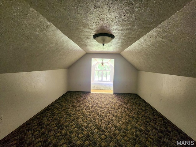 21604 Fox Dr, Carlyle, IL 62231 - bonus room with a textured ceiling, a textured wall, lofted ceiling, and carpet