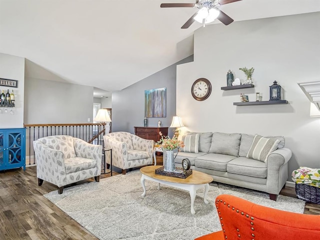 726 Pheasant Run, Waterloo, IL 62298 - living room with vaulted ceiling, wood finished floors, and a ceiling fan