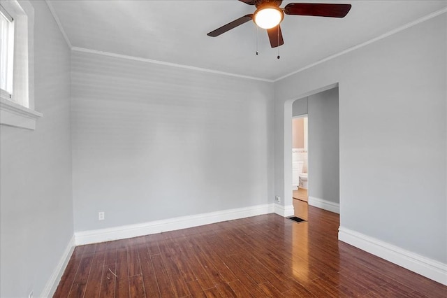 3903 Schiller Pl, Saint Louis, MO 63116 - unfurnished room featuring ceiling fan, hardwood / wood-style flooring, crown molding, and baseboards