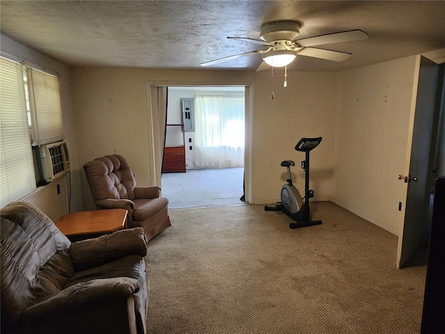 10809 Wayne Route Ff, Patterson, MO 63956 - living area featuring light colored carpet, a ceiling fan, and cooling unit