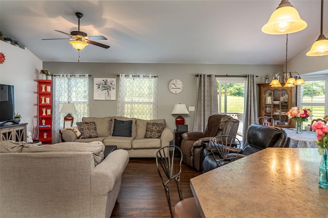 983 Fairway Dr, Union, MO 63084 - living room with dark wood-style floors and a ceiling fan