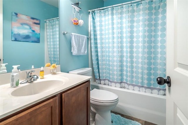 983 Fairway Dr, Union, MO 63084 - bathroom featuring toilet, vanity, shower / bath combination with curtain, and tile patterned flooring