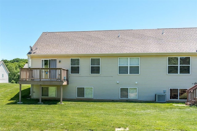 983 Fairway Dr, Union, MO 63084 - rear view of house with a wooden deck, a yard, and central air condition unit