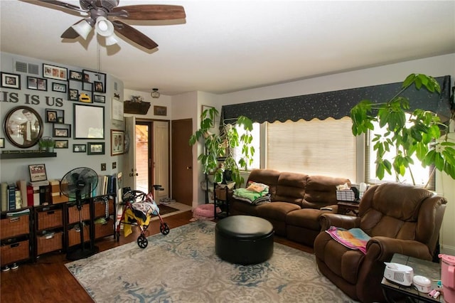 1001 Hemingway Ln Unit H, Weldon Spring, MO 63304 - living area with ceiling fan, healthy amount of natural light, and wood finished floors