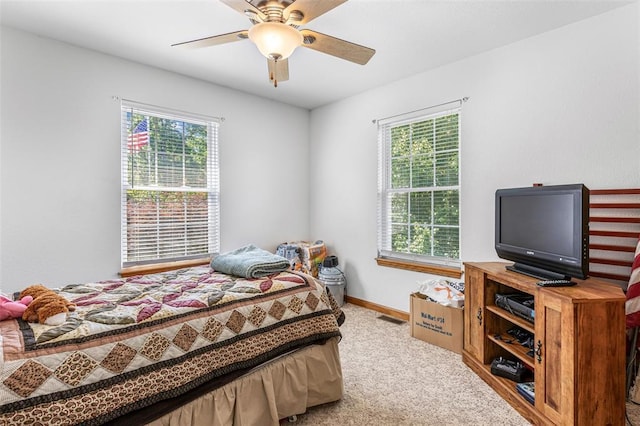 1308 Maggie Cir, Bonne Terre, MO 63628 - bedroom with carpet, baseboards, and a ceiling fan