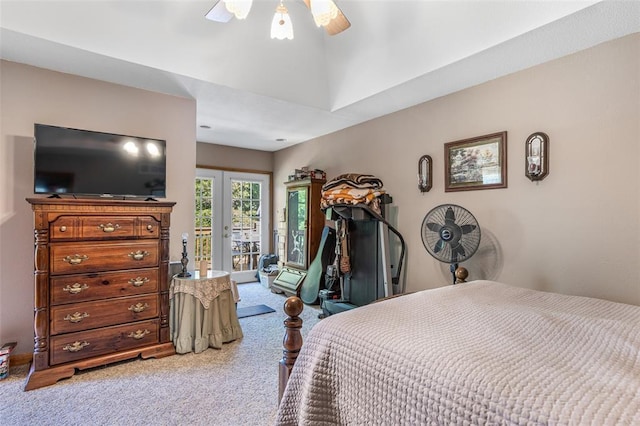 1308 Maggie Cir, Bonne Terre, MO 63628 - carpeted bedroom with access to exterior, french doors, and ceiling fan
