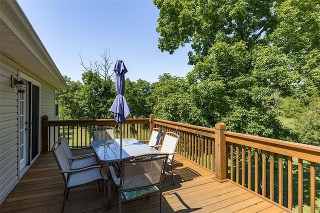 1308 Maggie Cir, Bonne Terre, MO 63628 - wooden terrace featuring outdoor dining area