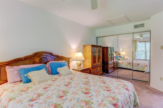 717 Sugar Glen Dr Unit 1, Saint Peters, MO 63376 - carpeted bedroom with a closet, attic access, and ceiling fan