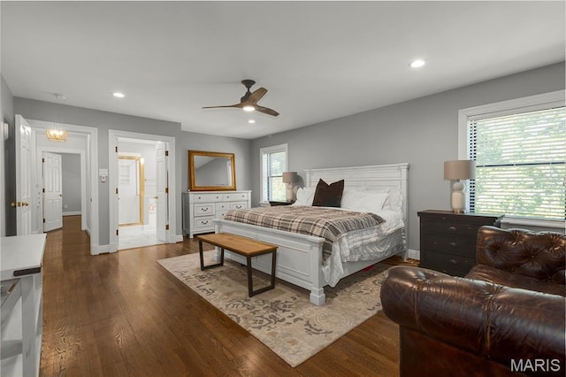 50 Lake Forest Dr, Richmond Heights, MO 63117 - bedroom featuring wood finished floors, recessed lighting, baseboards, and ceiling fan