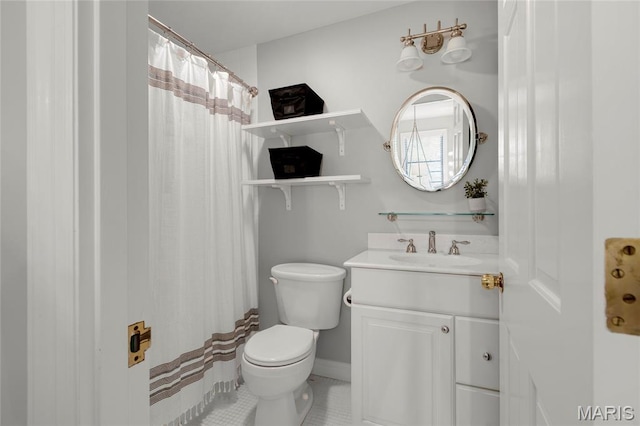 50 Lake Forest Dr, Richmond Heights, MO 63117 - full bathroom featuring toilet, vanity, tile patterned floors, and a shower with shower curtain