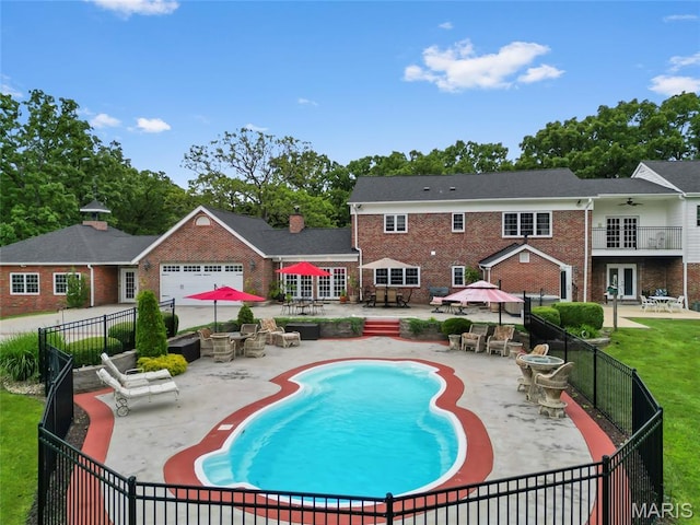 2785 Marble Springs Rd, Barnhart, MO 63012 - view of swimming pool with a patio area, ceiling fan, and french doors