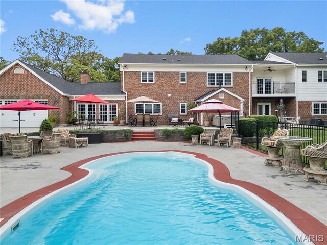 2785 Marble Springs Rd, Barnhart, MO 63012 - view of swimming pool featuring a patio area, a gazebo, ceiling fan, an outdoor bar, and outdoor dining area
