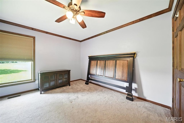 20731 Columbine Dr, Warrenton, MO 63383 - unfurnished bedroom featuring light carpet, ornamental molding, and a ceiling fan