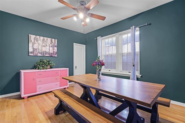 4444 Taft Ave, Saint Louis, MO 63116 - dining space featuring a ceiling fan, baseboards, light wood-style floors, and an office area