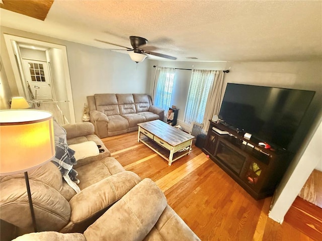 723 Ada St, Bismarck, MO 63624 - living area featuring light wood-style floors, a ceiling fan, and a textured ceiling
