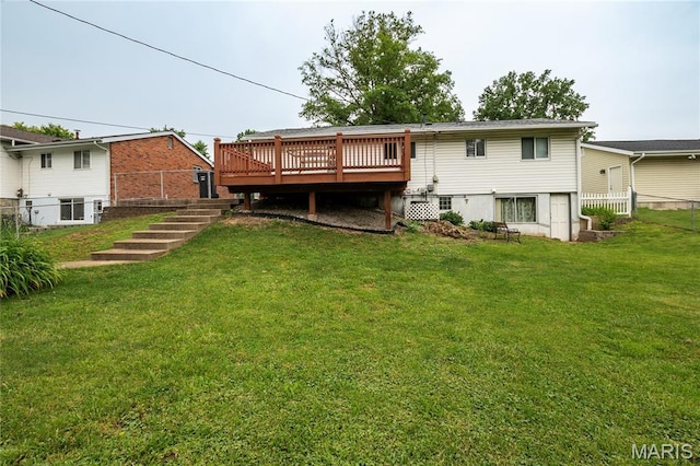 1968 Centurion Dr, Fenton, MO 63026 - rear view of house with a wooden deck and stairs