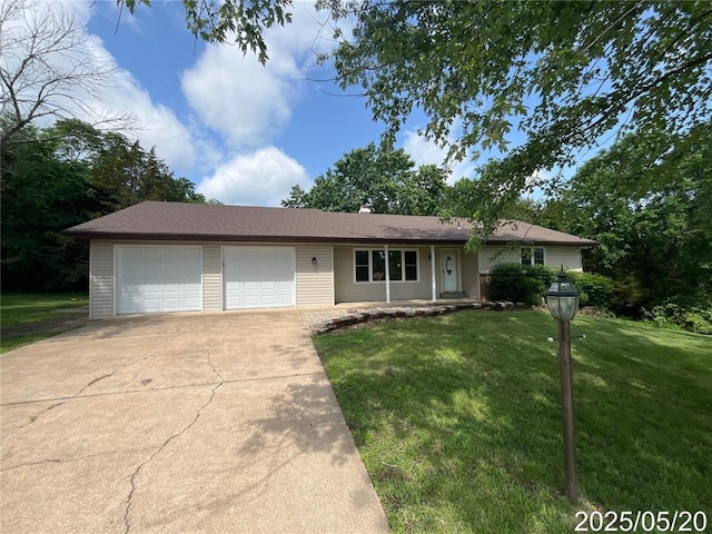 404 Glen Echo Dr, De Soto, MO 63020 - ranch-style house with a front lawn, an attached garage, and concrete driveway