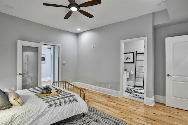 4412 Chouteau, Saint Louis, MO 63110 - bedroom featuring wood finished floors, baseboards, recessed lighting, a ceiling fan, and ensuite bathroom