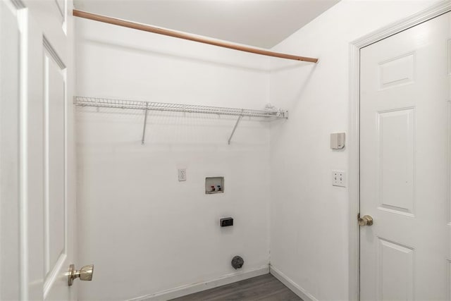 326 Merrimac Downs, Saint Peters, MO 63376 - washroom with baseboards, hookup for a washing machine, electric dryer hookup, and dark wood-style flooring