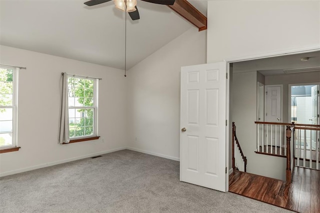 326 Merrimac Downs, Saint Peters, MO 63376 - spare room featuring ceiling fan, beamed ceiling, healthy amount of natural light, carpet flooring, and baseboards