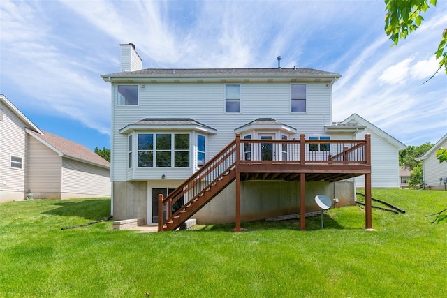 326 Merrimac Downs, Saint Peters, MO 63376 - rear view of property featuring stairway, a deck, a chimney, and a lawn