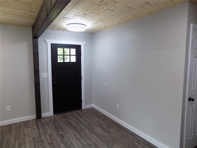 633 E Eldon St, St James, MO 65559 - entryway featuring wooden ceiling, dark wood-style flooring, and baseboards