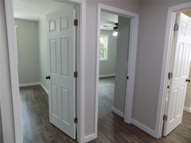 633 E Eldon St, St James, MO 65559 - hallway featuring dark wood-style floors and baseboards