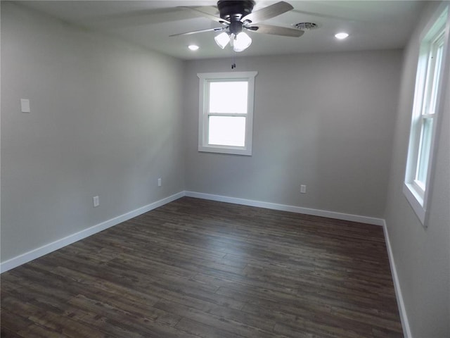 633 E Eldon St, St James, MO 65559 - unfurnished room featuring ceiling fan, dark wood-style floors, baseboards, and recessed lighting