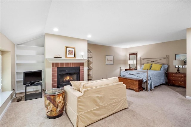 537 Colebrook Dr Unit C, Webster Groves, MO 63119 - carpeted bedroom with a fireplace and recessed lighting