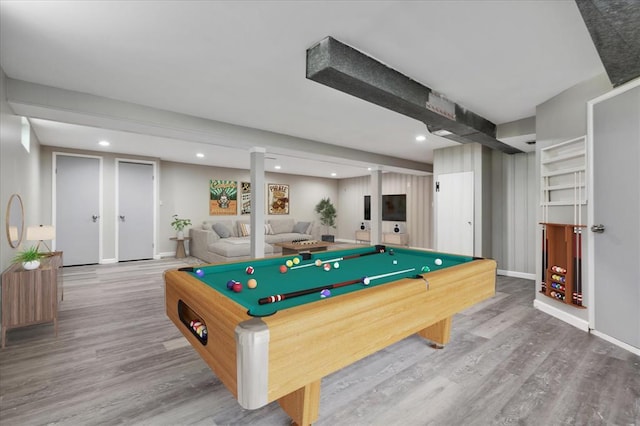 11550 Rock Hampton Dr, Hazelwood, MO 63138 - recreation room featuring wood finished floors, recessed lighting, baseboards, and billiards table