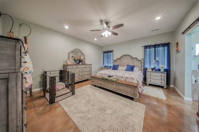 14901 State Route Ff, Edgar Springs, MO 65462 - bedroom featuring baseboards, a ceiling fan, recessed lighting, and concrete floors