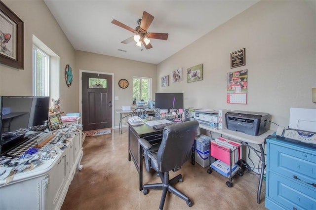 14901 State Route Ff, Edgar Springs, MO 65462 - home office featuring a ceiling fan and finished concrete floors