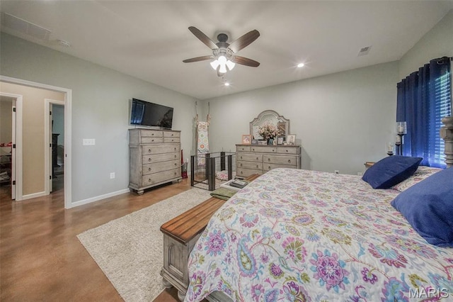 14901 State Route Ff, Edgar Springs, MO 65462 - bedroom with finished concrete flooring, recessed lighting, and a ceiling fan