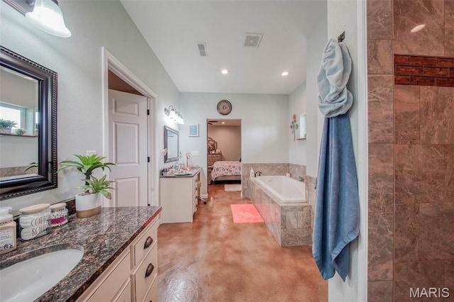 14901 State Route Ff, Edgar Springs, MO 65462 - full bathroom featuring a bath, vanity, concrete floors, ensuite bath, and recessed lighting
