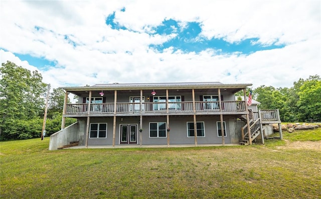 19285 State Route Ee, St James, MO 65559 - back of house featuring a wooden deck, a yard, a patio, and stairs