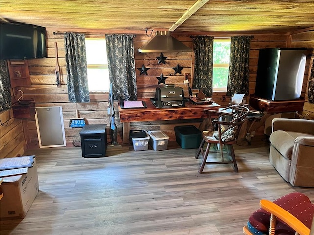 12241 Pipeline Rd, Bourbon, MO 65441 - office area with wood ceiling, wood finished floors, and wood walls
