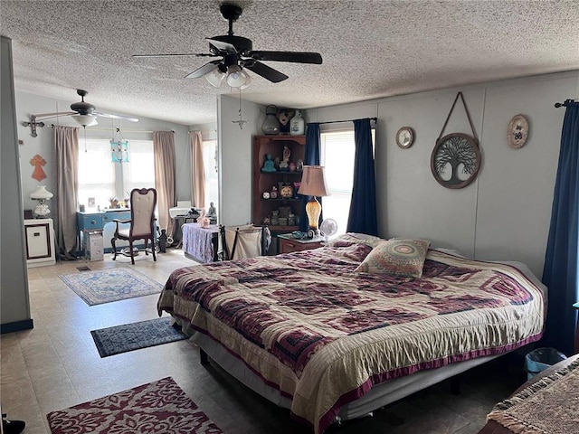 12241 Pipeline Rd, Bourbon, MO 65441 - bedroom featuring ceiling fan, a textured ceiling, and light floors