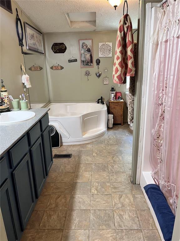 12241 Pipeline Rd, Bourbon, MO 65441 - full bath with a textured ceiling, a bath, vanity, and curtained shower
