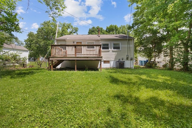 270 Estridge Rd, Saint Louis, MO 63137 - rear view of property with a wooden deck, a yard, cooling unit, and stairs