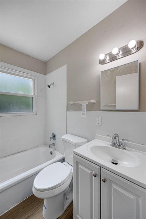 270 Estridge Rd, Saint Louis, MO 63137 - full bathroom featuring vanity, wood finished floors, toilet, and bathing tub / shower combination