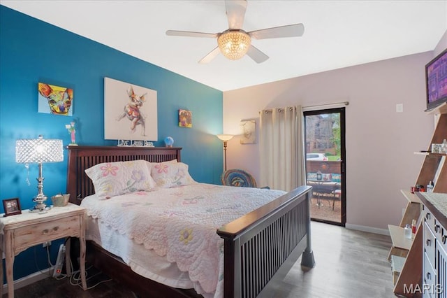 321 Kipling Way Unit G, Weldon Spring, MO 63304 - bedroom featuring access to outside, wood finished floors, ceiling fan, and baseboards