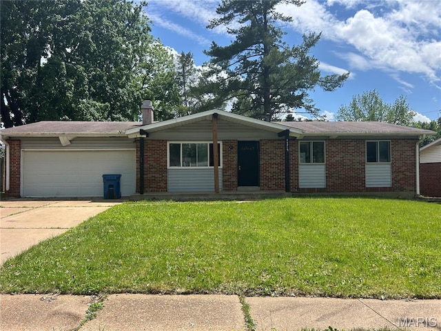 11214 Terry Ave, Bridgeton, MO 63044 - ranch-style home with an attached garage, a front yard, driveway, and brick siding