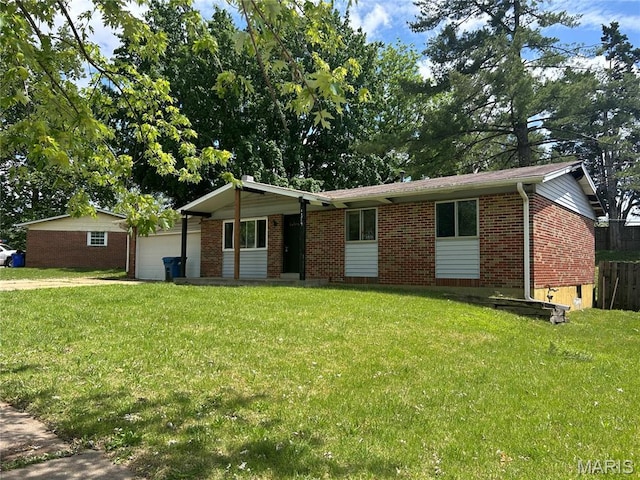 11214 Terry Ave, Bridgeton, MO 63044 - ranch-style home featuring brick siding, a front yard, concrete driveway, and an attached garage
