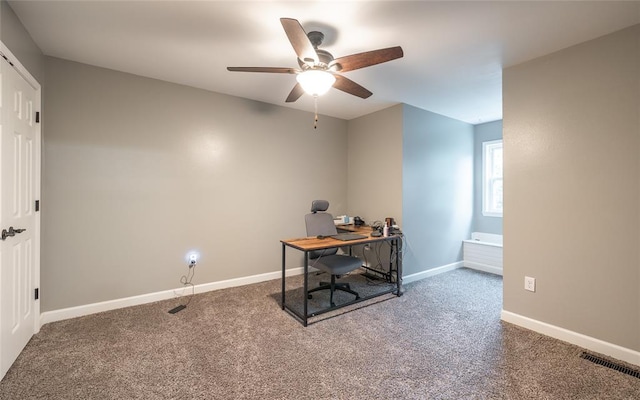 1104 Turkey Run, Rolla, MO 65401 - office with ceiling fan, carpet floors, and baseboards